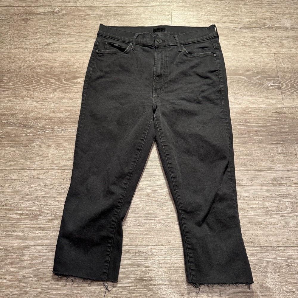 Mother Jeans Womens 28 Black Capri Denim Stunner Fray Cut Off Cropped 28x18